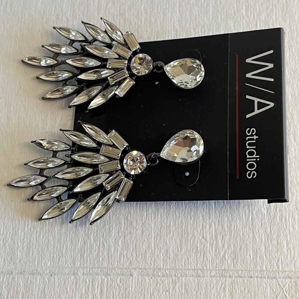 NWT WA Studios Crystal Silver Statement Earrings - Picture 4 of 6
